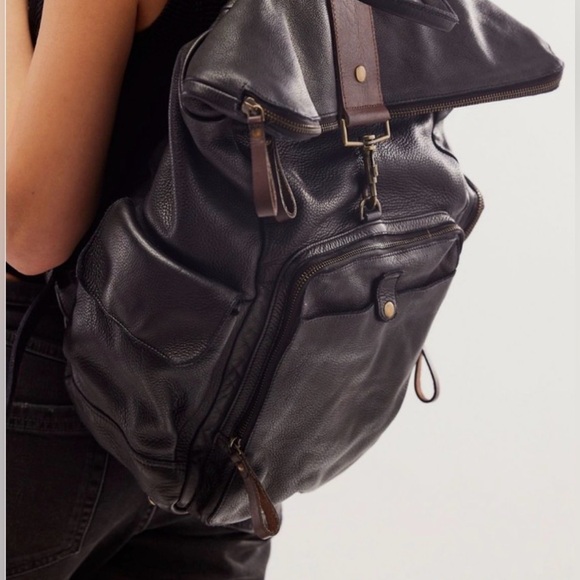 Free People Brigade Leather Backpack Black NWT One Size - Picture 2 of 8